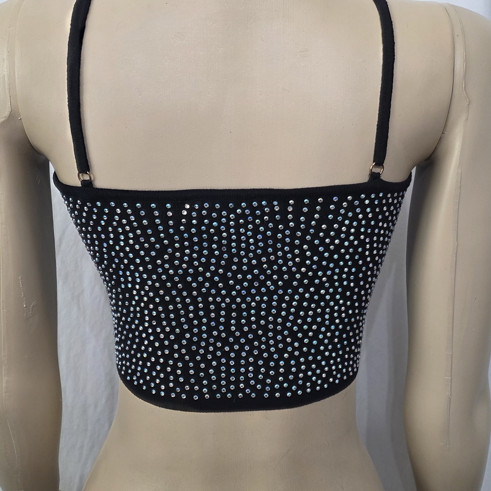 Hera Collection Black Rhinestone Crop Top - Picture 4 of 5